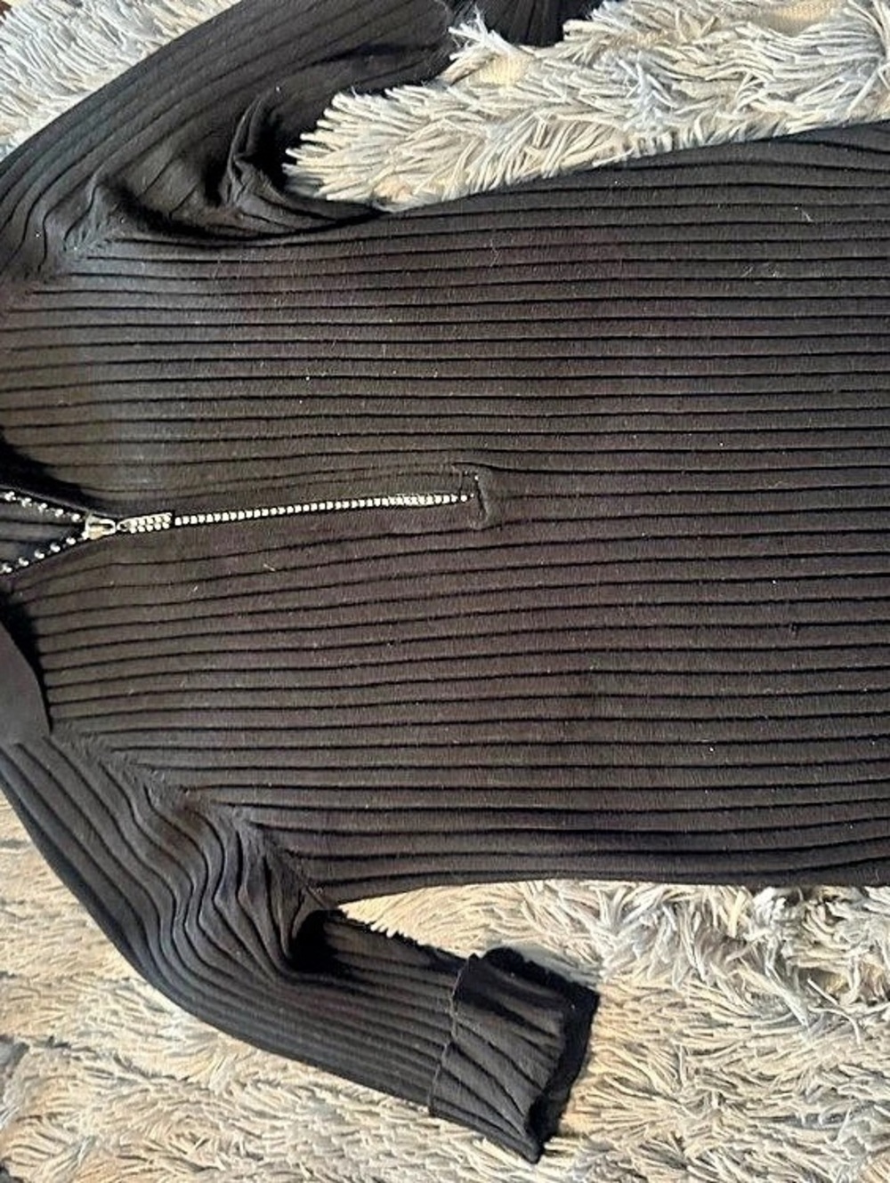 Belldini Black Ribbed Rhinestone Zip Sweater size xl
